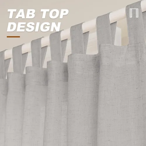 Vista 3 de FantasDecor Cortinas de lino de 63 pulgadas de largo, 2 paneles con pestañas superiores para sala de estar/dormitorio, cortinas texturizadas de lino