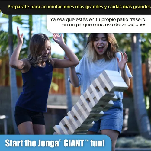 Vista 5 de Jenga Gigante - Bloques de madera dura - Se apilan hasta más de 4 pies - Licencia oficial - JS6