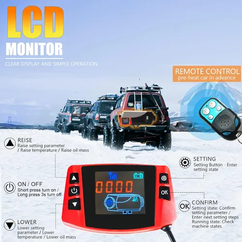 Vista 6 de WAYSKA - Calentador de aire diésel de 12 V, 1.3 galones, 2 kW, silenciador, calentador de estacionamiento diésel con termostato LCD y control remoto