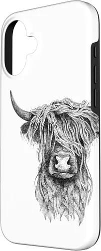 Vista 2 de iPhone 16 Highland Cow - Hand Drawn Illustration Case