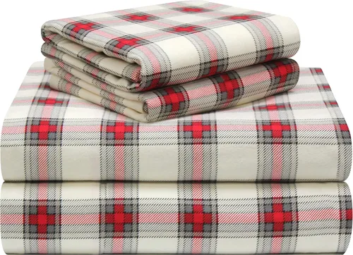 Vista 12 de Pointehaven - Juego de sábanas de franela de algodón 100% suave con estampado, 180 g/m², tamaño individual, diseño de Derby - Cálido y acogedor