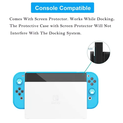Vista 3 de COMCOOL Dockable Case for Nintendo Switch OLED 2021 - Protective Cover Accessories for NS OLED and Joy-Con Controller with Screen Protector - Skyblue