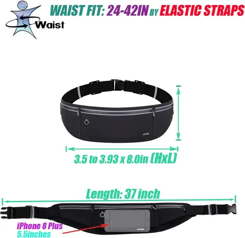 Vista 5 de USHAKE Cinturón delgado para correr, riñonera de entrenamiento para hombres y mujeres, paquete de cintura de ejercicio para soporte de iPhone