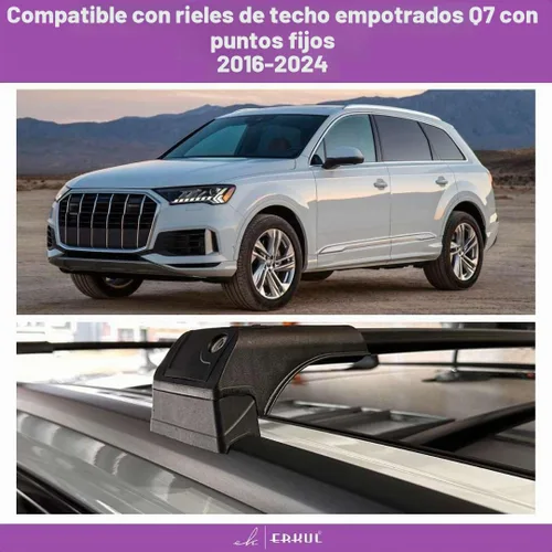 Vista 4 de ERKUL Barras transversales de techo de 220 libras para Audi Q7 2016-2026 Barras transversales de aluminio con bloqueo antirrobo para techo Negro