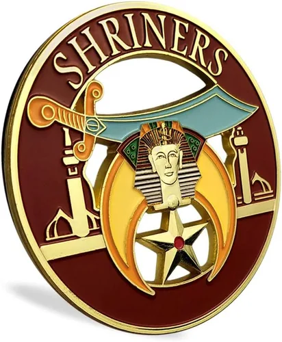 Vista 2 de Calcomanía de metal rojo y dorado con diseño de Shriners Masonic Shriners