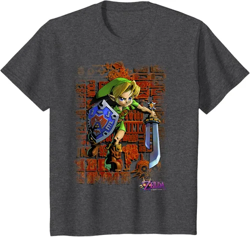 Vista 28 de Legend of Zelda Majoras Mask Link Action Retrato Camiseta Negro
