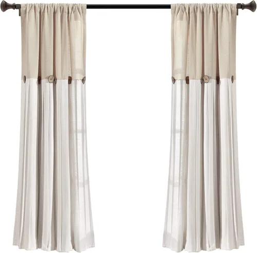 Vista 7 de Lush Decor - Cortinas de lino con botones de estilo granja, panel individual, diseño plisado de dos tonos de 40 pulgadas de ancho x 45 pulgadas