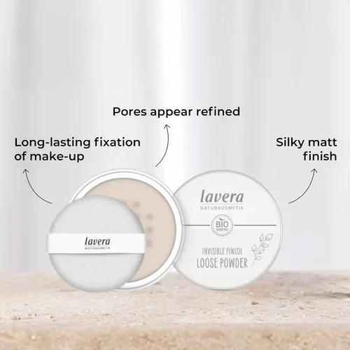Vista 3 de lavera Polvo suelto con acabado invisible, polvo fijador de larga duración, establece maquillaje y proporciona un acabado mate, polvo facial