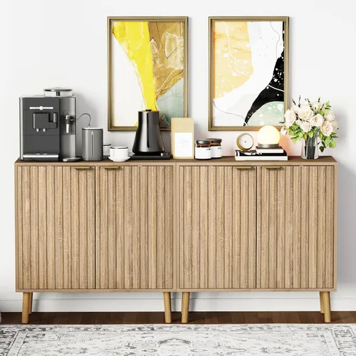 Vista 11 de Vrullu Gabinete de Almacenamiento Moderno, Gabinete de Buffet Independiente, Aparador Negro y Almacenamiento de Buffet, Muebles de Acento de Madera