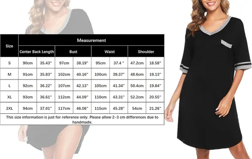 Vista 6 de Vlazom Women's Sleep Shirt Short Sleeve Night Shirts V Neck Nightdress Sleepwear S-XXL
