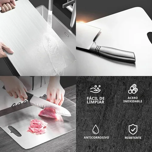 Vista 3 de Tabla de cortar de acero inoxidable para cocina, tabla de cortar resistente (XL, 16.1 pulgadas de largo x 12.6 pulgadas de ancho)