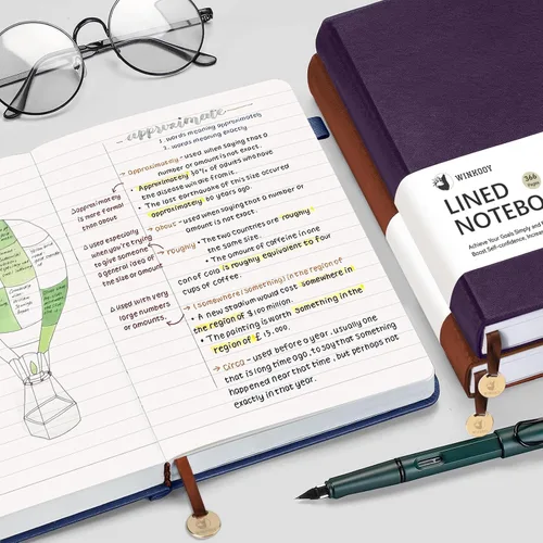Vista 5 de Winkooy Cuaderno rayado, 366 páginas, 100 g/m² cuadernos con tapa dura de cuero para escribir, cuaderno clásico rayado A5 grueso para la universidad