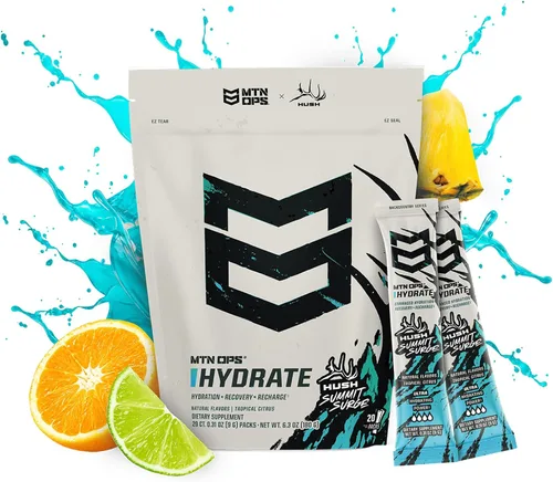 Vista 2 de MTN OPS Hydrate Electrolytes - Mezcla de bebida en polvo, 20 paquetes de electrolitos individuales para llevar con más de 1000 mg de electrolitos