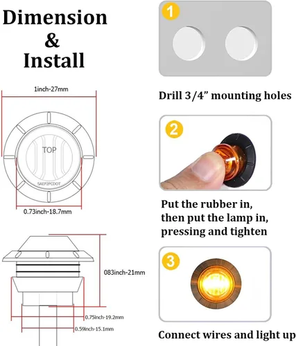 Vista 5 de Luz LED Purishion de 10 x 3/4 pulgadas. Luz redonda para faro delantero y trasero, luz indicadora para camión, coche, remolque, furgoneta, caravana