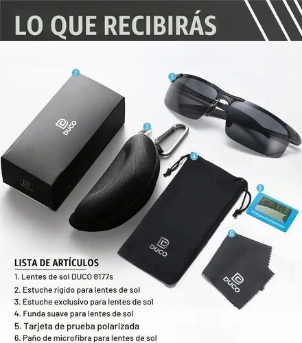Vista 7 de Duco - Gafas de sol deportivas polarizadas para hombre con protección UV 8177s Un marco negro lente gris