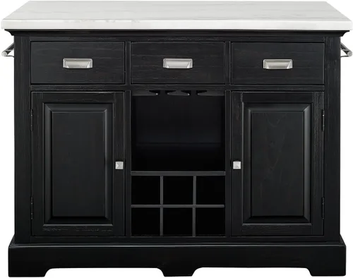 Vista 5 de Steve Silver Furniture Aspen - Isla de cocina con parte superior de mármol, 3 piezas, cajones de almacenamiento, gabinetes, estante para vino