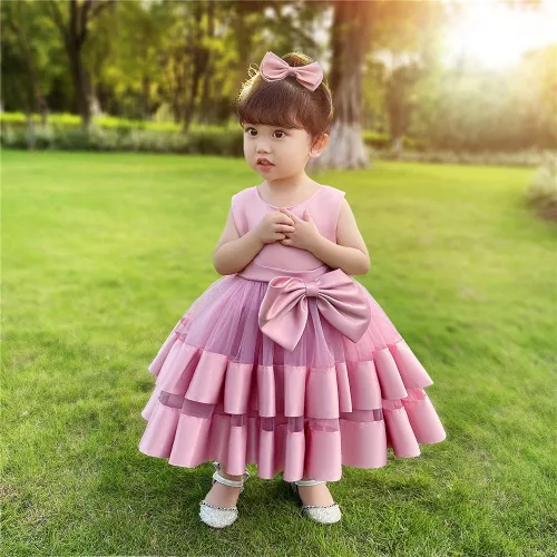 Vista 3 de 3M-6T Vestido de Concurso con Volantes de Encaje sin Espalda para Bebé Niña Vestido Tutú para Niña Pequeña Vestidos de Fiesta de Tul con Flores