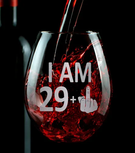 Vista 5 de Promotion & Beyond Copa de vino sin tallo con gráfico de dedo de 29 + 1 30 años, divertido regalo de cumpleaños para amigos