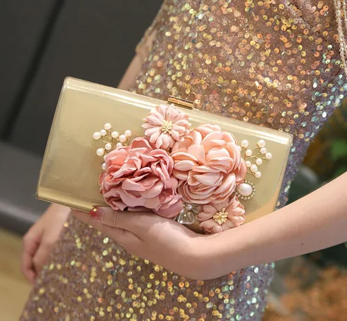 Vista 6 de Comeon Bolso de mano floral para mujer, bolso de noche de flores, elegante bolso de banquete, bolso de fiesta de dama para banquetes de boda