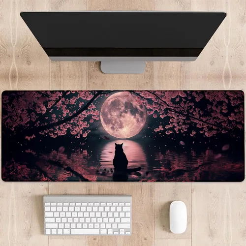 Vista 7 de Alfombrilla de mouse para juegos con temática de cactus, tapete de escritorio grande de paisaje sereno para computadora, teclado extendido, laptop