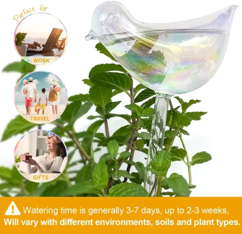 Vista 2 de KiKiHeim 2 globos de riego para plantas, dispositivos de riego automático de plantas de vidrio coloridos, globos de riego automático