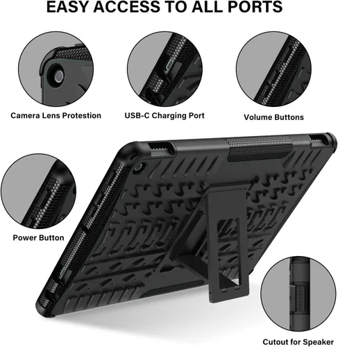 Vista 4 de ROISKIN Funda Flre HD 10 y HD 10 Plus de lanzamiento 2023 de 13ª generación con soporte Negro