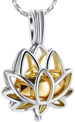 Vista 16 de Imrsanl Joyería de cremación para cenizas – Collar con colgante de cenizas de flor de loto con mini urna de recuerdo, joyería conmemorativa