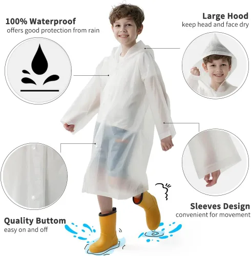 Vista 4 de Opret 2 impermeables para adultos + 2 impermeables para niños, color blanco