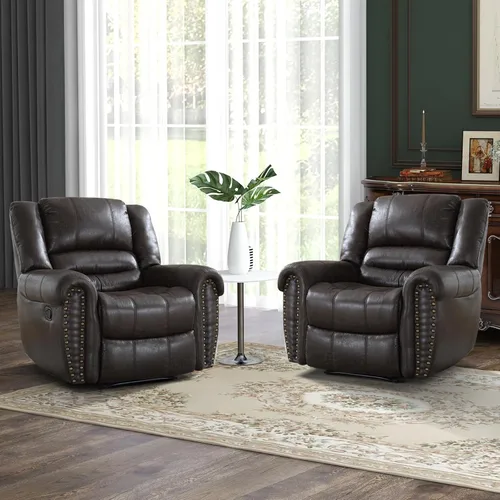Vista 14 de CANMOV Silla reclinable de cuero, silla reclinable manual clásica y tradicional con cómodos brazos y respaldo, sofá individual para sala de estar