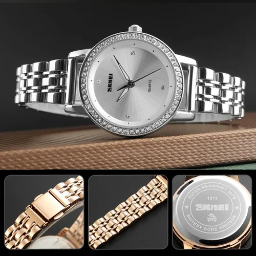 Vista 4 de SKMEI Watches for Women Ladies Simple Diamond Stainless Luxury Fashion Waterproof Dress Casual Analog Quartz Wife Girls Gifts Female Rose Gold Wrist