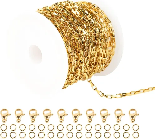 Vista 11 de YOUBEIYEE Cadena de cuentas de satélite de plata brillante de 32.8 ft para hacer joyas, acero inoxidable, cadena de joyería de cruz soldada