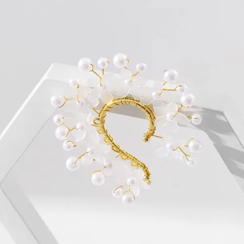 Vista 8 de Fairy Pearl Elf Ear Cuff - Pendiente de flor hecha a mano para mujer, Zinc, No es una piedra preciosa