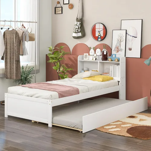 Vista 19 de HomSof Cama individual con 2 cajones, madera maciza, no necesita somier, gris