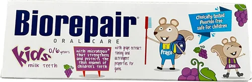 Vista 2 de Biorepair Pasta de dientes para cuidado bucal para niños 0-6, uva 1.7fl.oz 1.7 fl oz, paquete de 3
