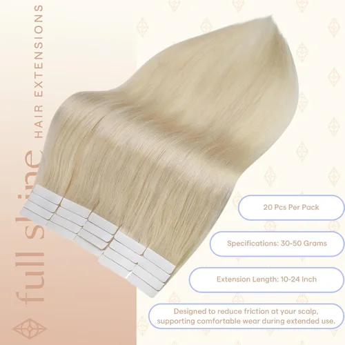 Vista 143 de Full Shine - Extensiones de cabello humano con cinta, mezcla de rubio hongo # 8 castaño ceniza resaltado 60 rubio ceniza