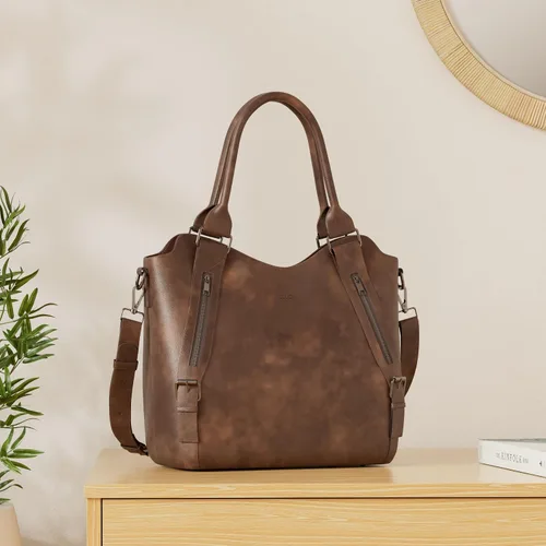 Vista 3 de CLUCI - Bolsos de cuero vegano para mujer, bolso grande y de hombro tipo hobo 00-café oscuro