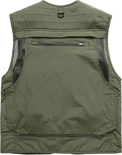 Vista 2 de Flygo Chaleco de carga para hombre, casual, ligero, al aire libre, pesca, trabajo, safari, viajes, fotos, con múltiples bolsillos