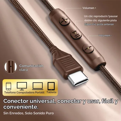 Vista 6 de Auriculares con cable con USB C sobre la oreja auriculares con micrófono Marrón