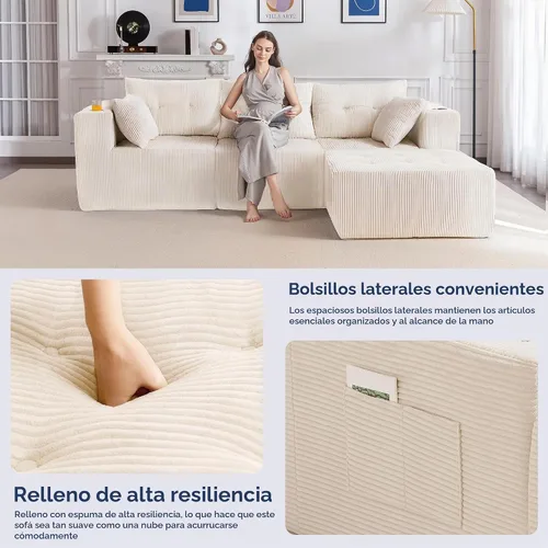 Vista 5 de MAXYOYO Sofá deshuesado, sofá modular en forma de L, sofá de 4 asientos