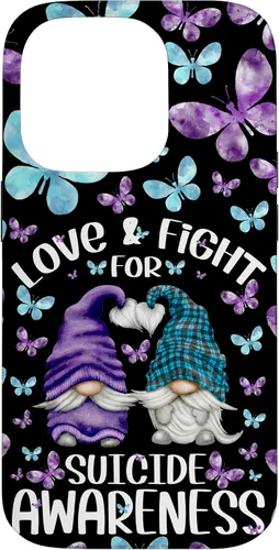 Vista 17 de iPhone 16 Purple Gnome With Cute Butterfly Pattern Suicide Awareness Case