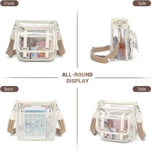Vista 8 de Bolso Transparente ASKSKY, Bolsos de Bandolera Transparentes de PVC para Mujeres, Bolsa Transparente Resistente para Estadio, Eventos, Bolso