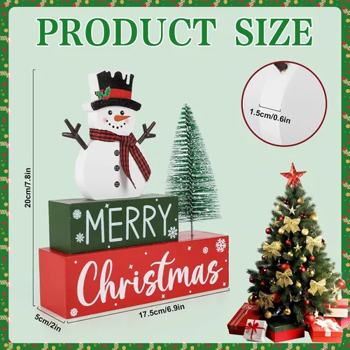 Vista 2 de Decoraciones de Navidad para interiores, muñeco de nieve de madera, mesa de Navidad para el hogar, centros de mesa de Navidad, centros de mesa