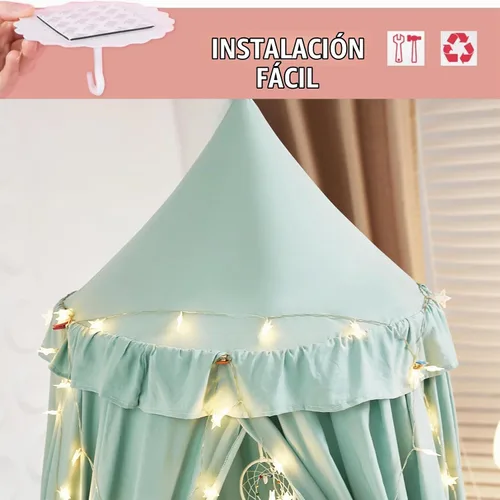 Vista 4 de Kertnic - Toldo decorativo para cama de niños, carpa de algodón suave para decoración de habitación de niñas, castillo de princesa de ensueño Verde