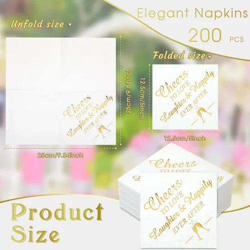 Vista 2 de 200 servilletas de boda desechables para recepción, servilletas de despedida de soltera de lámina dorada, decoraciones de boda, servilletas de señor