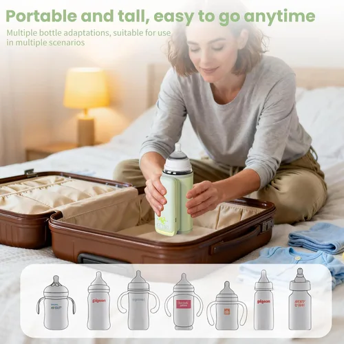 Vista 4 de Calentador de botellas aislado portátil, calentador de bebé sin agua, 6000 mAh y control de temperatura de 6 niveles, con una pequeña luz de altura