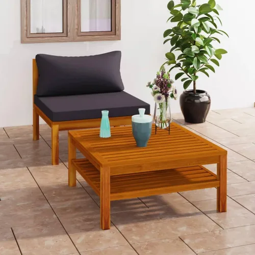 Vista 7 de Sofá de salón seccional con cojín gris oscuro, madera de acacia maciza para sala de estar, apartamento, dormitorio y oficina