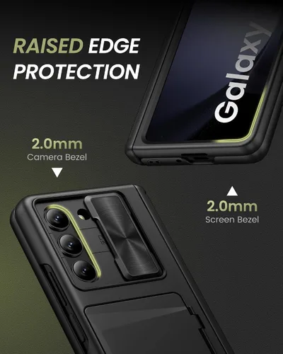 Vista 7 de Funda para Samsung Galaxy Z Fold 5 con tarjetero y cubierta para cámara deslizante, protector de pantalla integrado y protección de bisagra, funda
