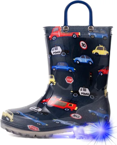 Vista 11 de HugRain - Botas de lluvia con luces para niños pequeños Cosmos Negro