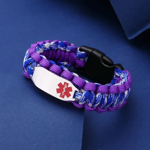 Vista 74 de Pulsera de alerta médica Paracord para hombres y mujeres Pulsera de identificación médica de acero inoxidable con hebillas de liberación lateral
