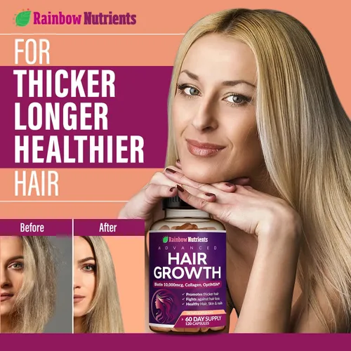 Vista 4 de Paquete de 2 vitaminas para el crecimiento del cabello para mujeres Biotina 10,000 mcg, colágeno, OptiMSM® patentado, goMCT®, saw palmetto